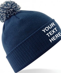 Personalised Navy Blue/Grey Contrast PomPom Beanie