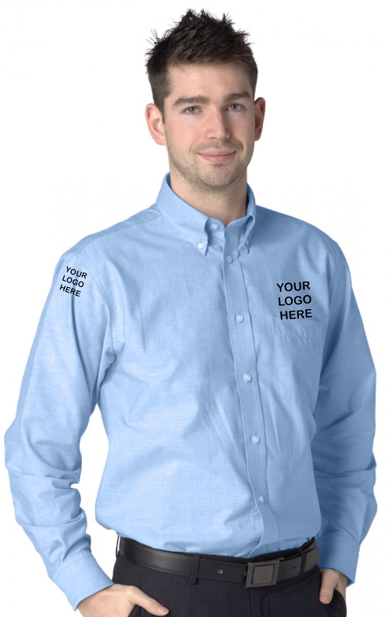 Personalised Sky Blue Long Sleeve Oxford Shirt