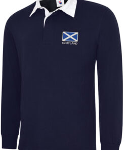 Embroidered Scotland Navy Blue Rugby Shirt