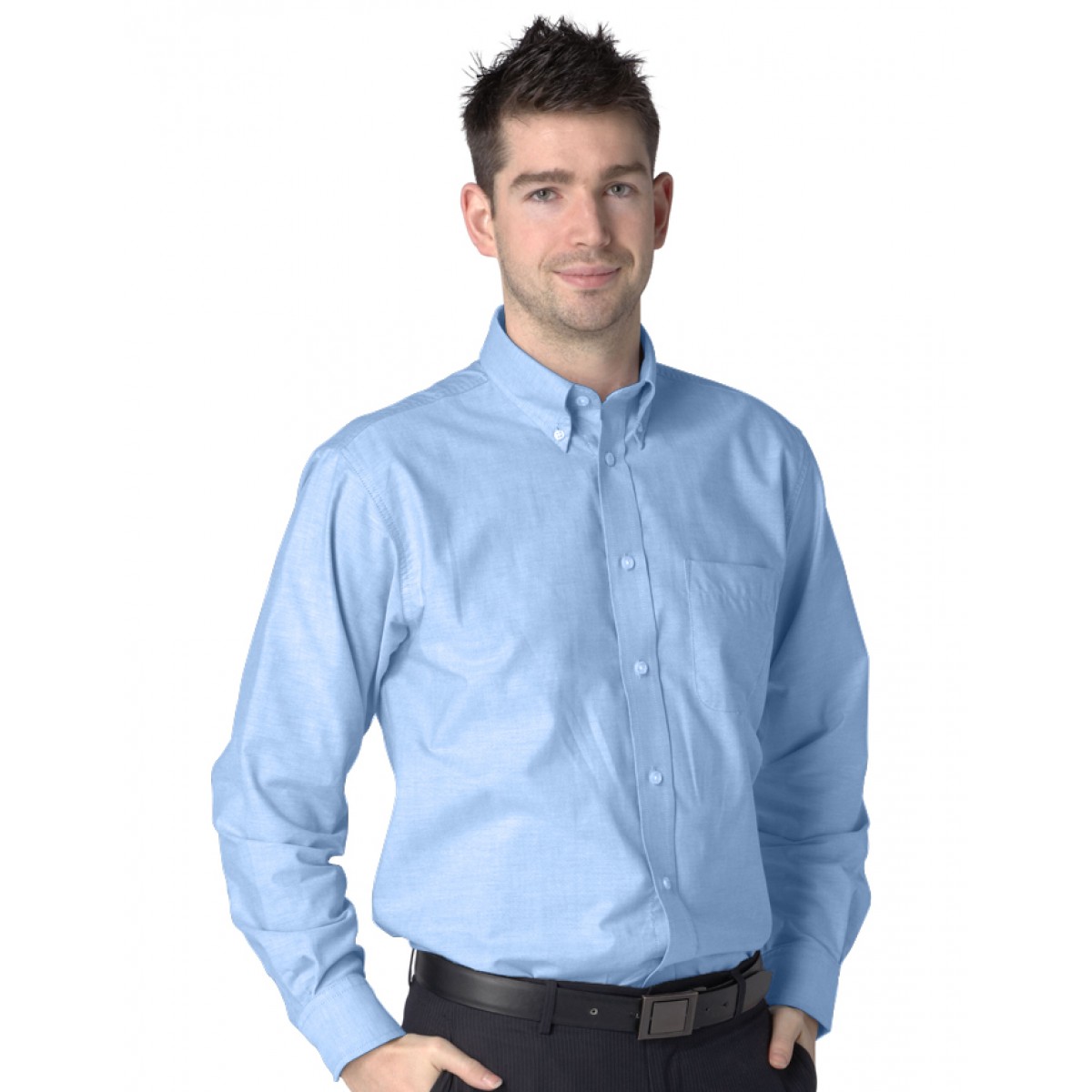 Personalised Sky Blue Long Sleeve Oxford Shirt - Image 2