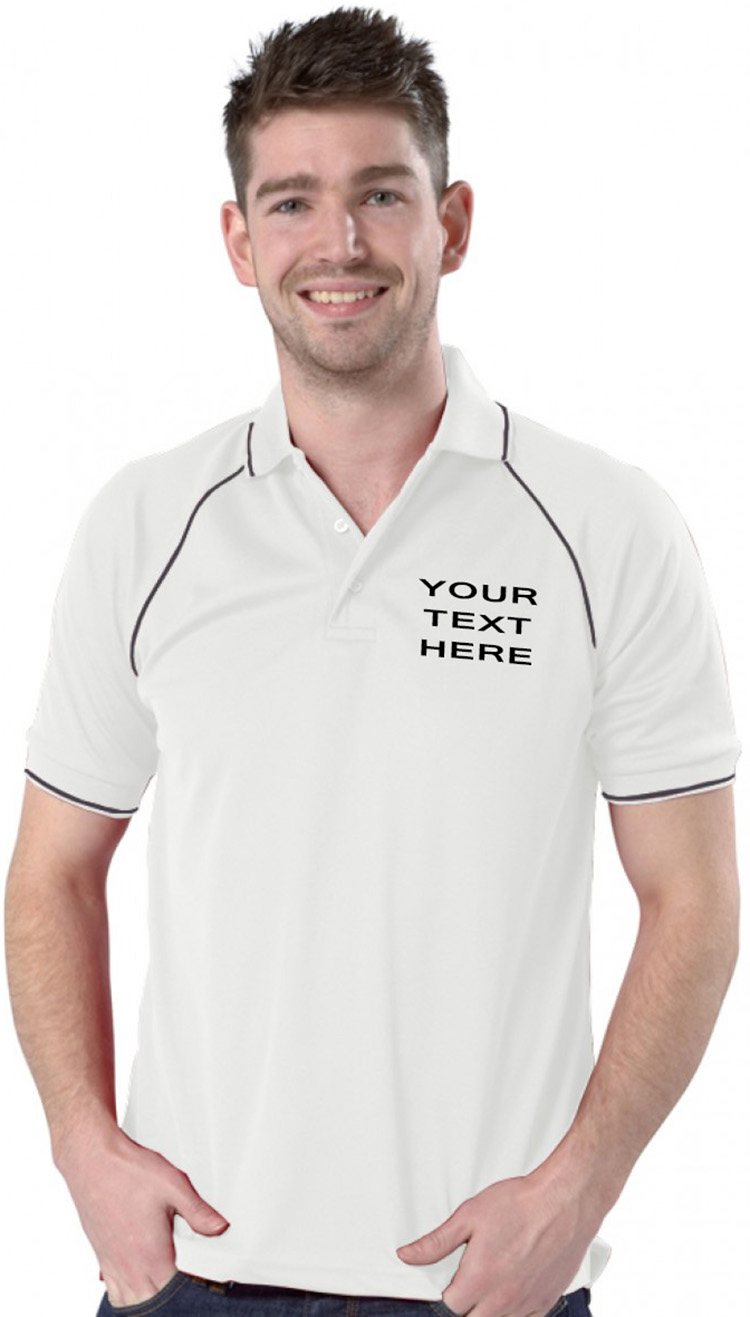 Personalised White/Graphite Grey Piped Polo Shirt