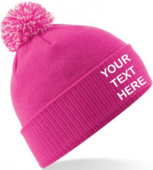 Personalised Fuchsia Pink/White Contrast PomPom Beanie - Image 2