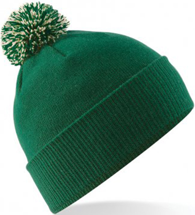 Personalised Bottle Green/Off White Contrast PomPom Beanie - Image 2
