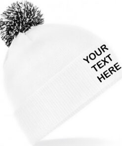 Personalised White/Black Contrast PomPom Beanie