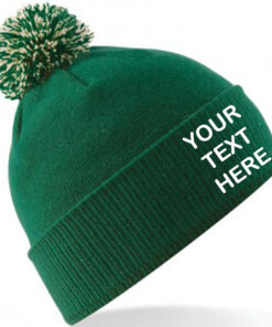 Personalised Bottle Green/Off White Contrast PomPom Beanie