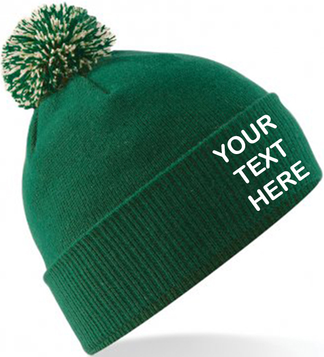 Personalised Bottle Green/Off White Contrast PomPom Beanie