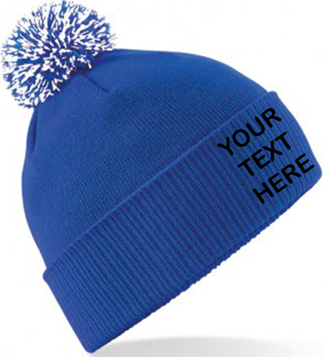 Personalised Royal Blue/White Contrast PomPom Beanie