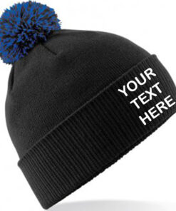 Personalised Black/Royal Blue Contrast PomPom Beanie