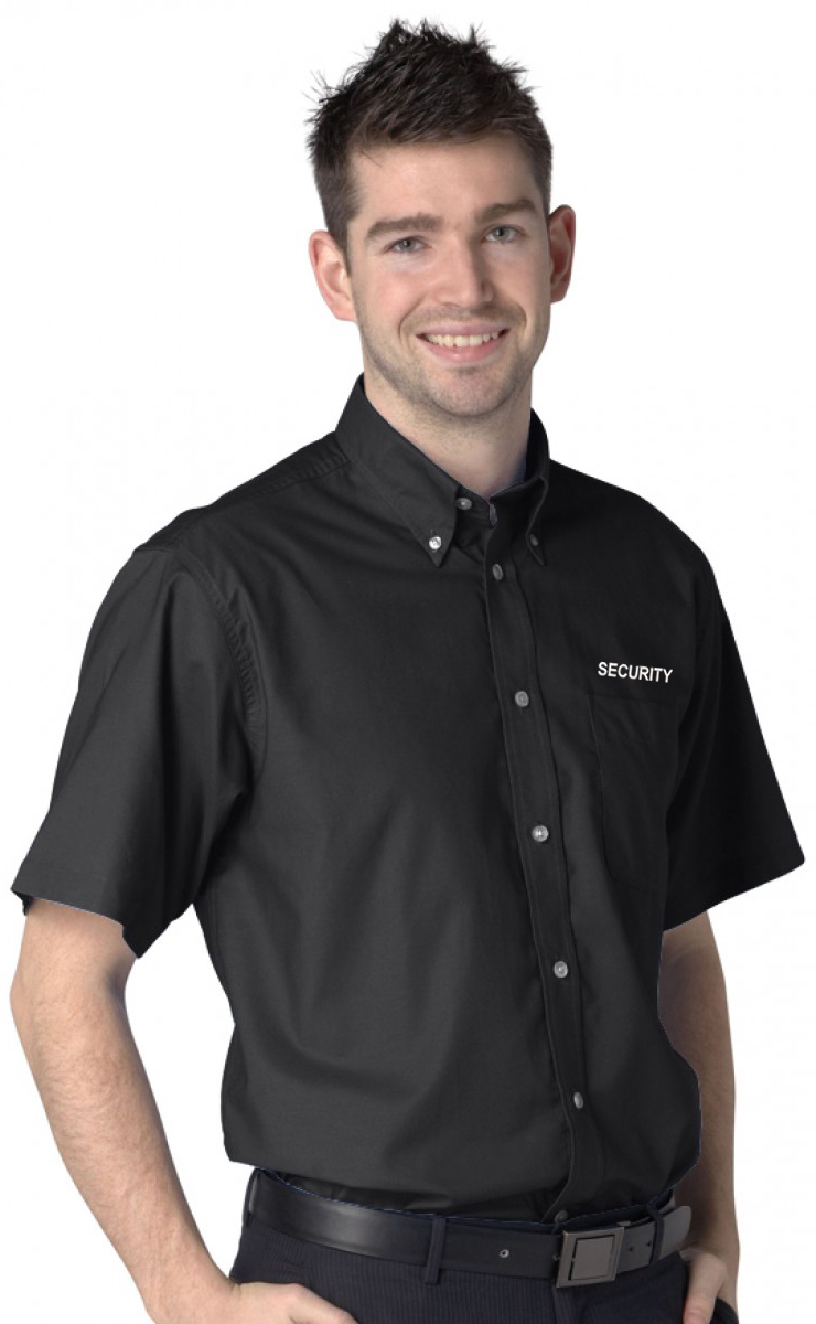 Embroidered SECURITY Black Short Sleeve Oxford Shirt
