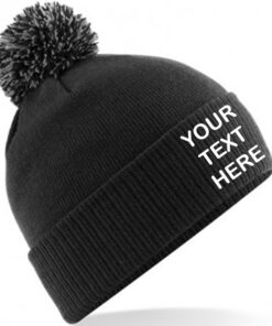 Personalised Black/Graphite Grey Contrast PomPom Beanie