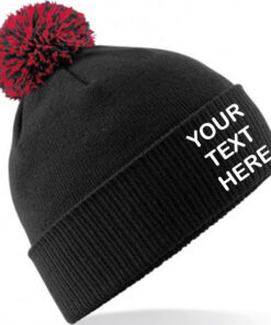 Personalised Black/Red Contrast PomPom Beanie