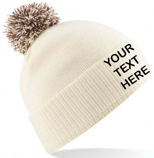 Personalised Off White/Mocha Contrast PomPom Beanie