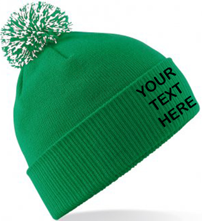 Personalised Kelly Green/White Contrast PomPom Beanie