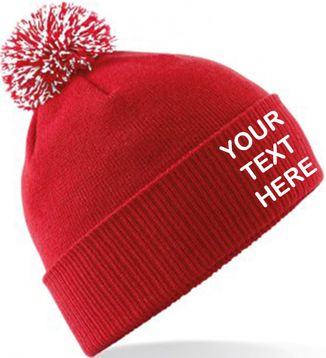 Personalised Red/White Contrast PomPom Beanie - Image 2