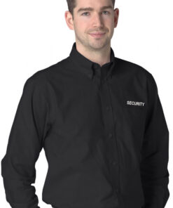 Embroidered SECURITY Black Long Sleeve Oxford Shirt