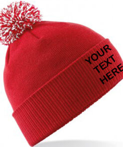 Personalised Red/White Contrast PomPom Beanie