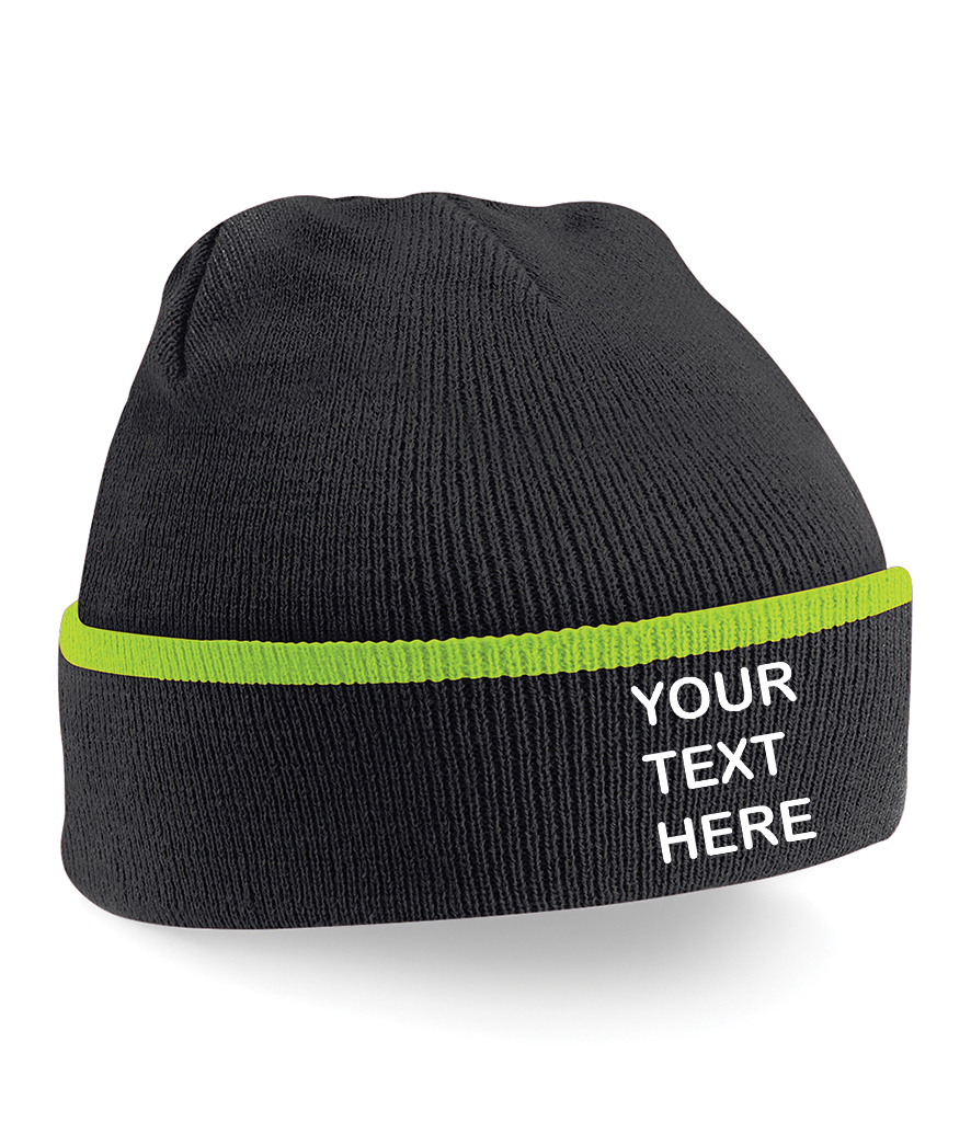Personalised Black/Lime Green Teamwear Beanie