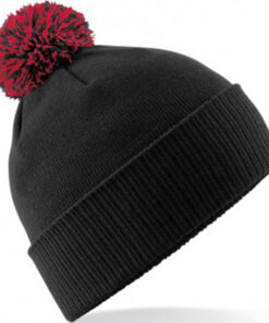 Alternative view of Personalised Black/Red Contrast PomPom Beanie