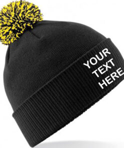 Personalised Black/Yellow Contrast PomPom Beanie