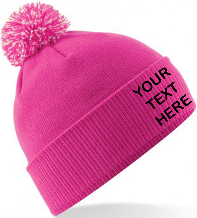 Personalised Fuchsia Pink/White Contrast PomPom Beanie