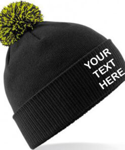 Personalised Black/Lime Green Contrast PomPom Beanie