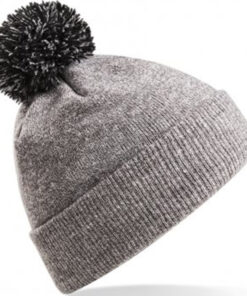 Alternative view of Personalised Heather Grey/Black Contrast PomPom Beanie