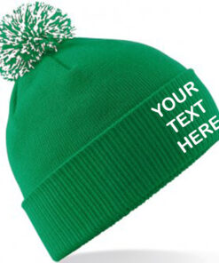 Alternative view of Personalised Kelly Green/White Contrast PomPom Beanie
