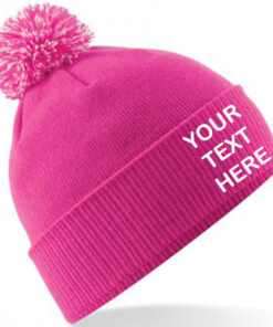 Alternative view of Personalised Fuchsia Pink/White Contrast PomPom Beanie