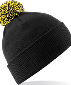 Alternative view of Personalised Black/Yellow Contrast PomPom Beanie