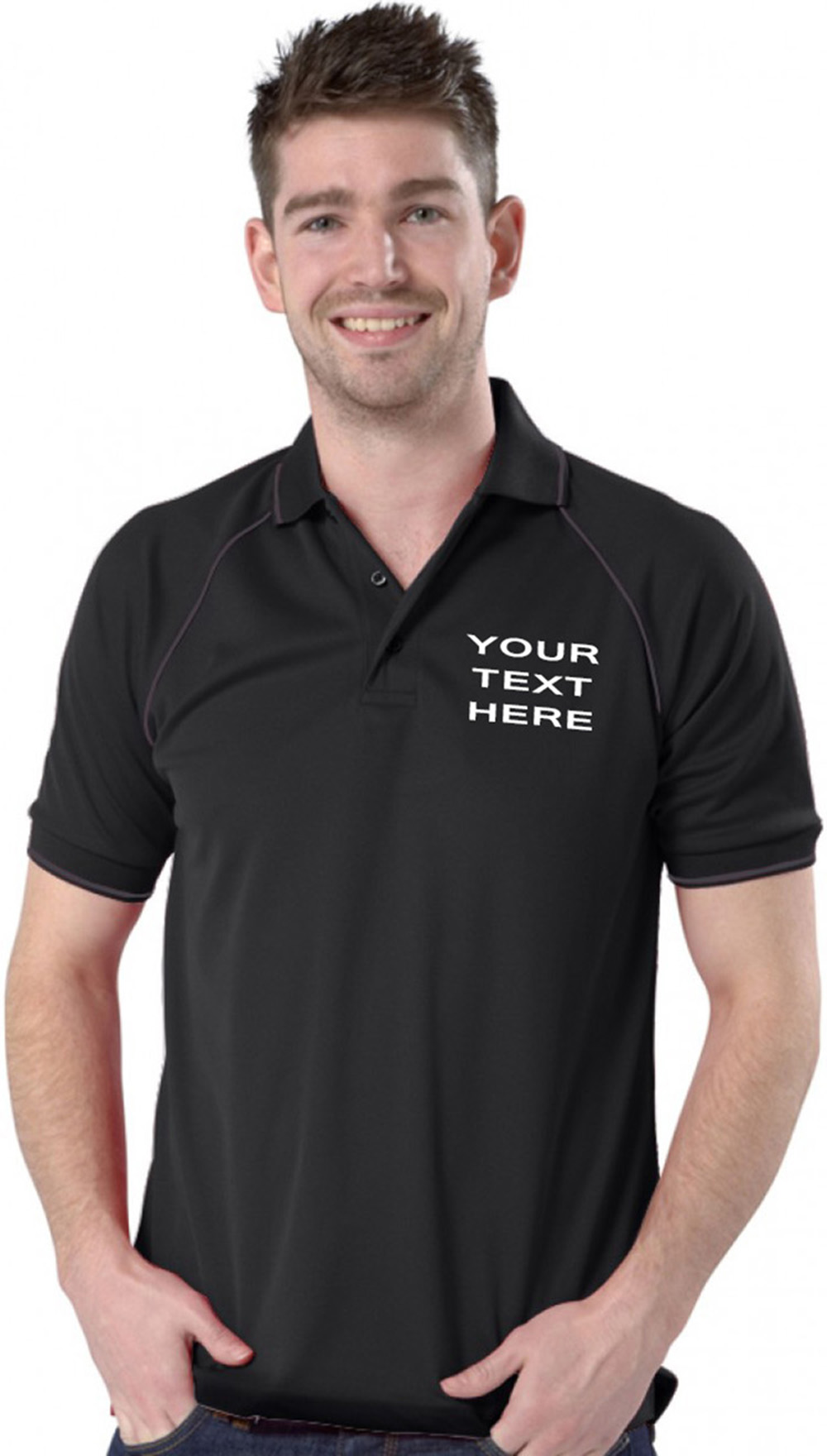 Personalised Black/Graphite Piped Polo Shirt