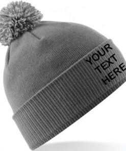 Personalised Graphite Grey/Light Grey Contrast PomPom Beanie