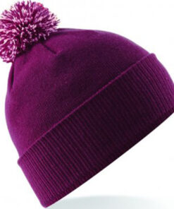 Alternative view of Personalised Burgundy/White Contrast PomPom Beanie