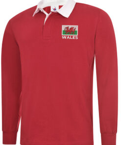 Embroidered Wales Red Rugby Shirt