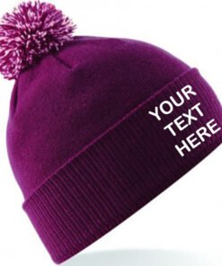 Personalised Burgundy/White Contrast PomPom Beanie