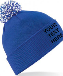 Personalised Royal Blue/White Contrast PomPom Beanie