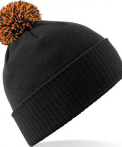 Alternative view of Personalised Black/Orange Contrast PomPom Beanie