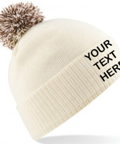 Personalised Off White/Mocha Contrast PomPom Beanie