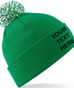 Personalised Kelly Green/White Contrast PomPom Beanie