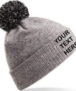 Personalised Heather Grey/Black Contrast PomPom Beanie